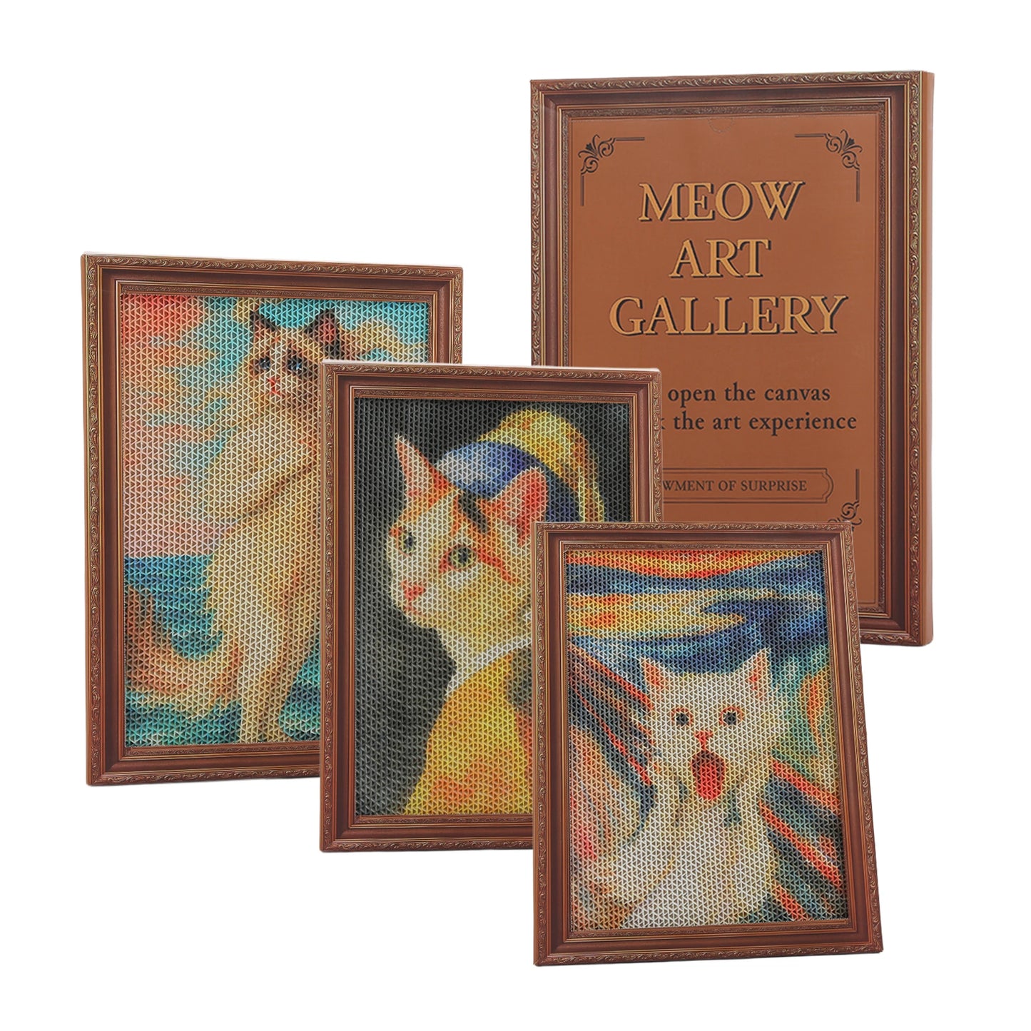 3 Pack Cardboard Cat Wall Scratcher Board, Art Wall Cat Scratcher with No-Drill Adhesive Strips, Water-Based Ink, Furniture Protector for Indoor Cats