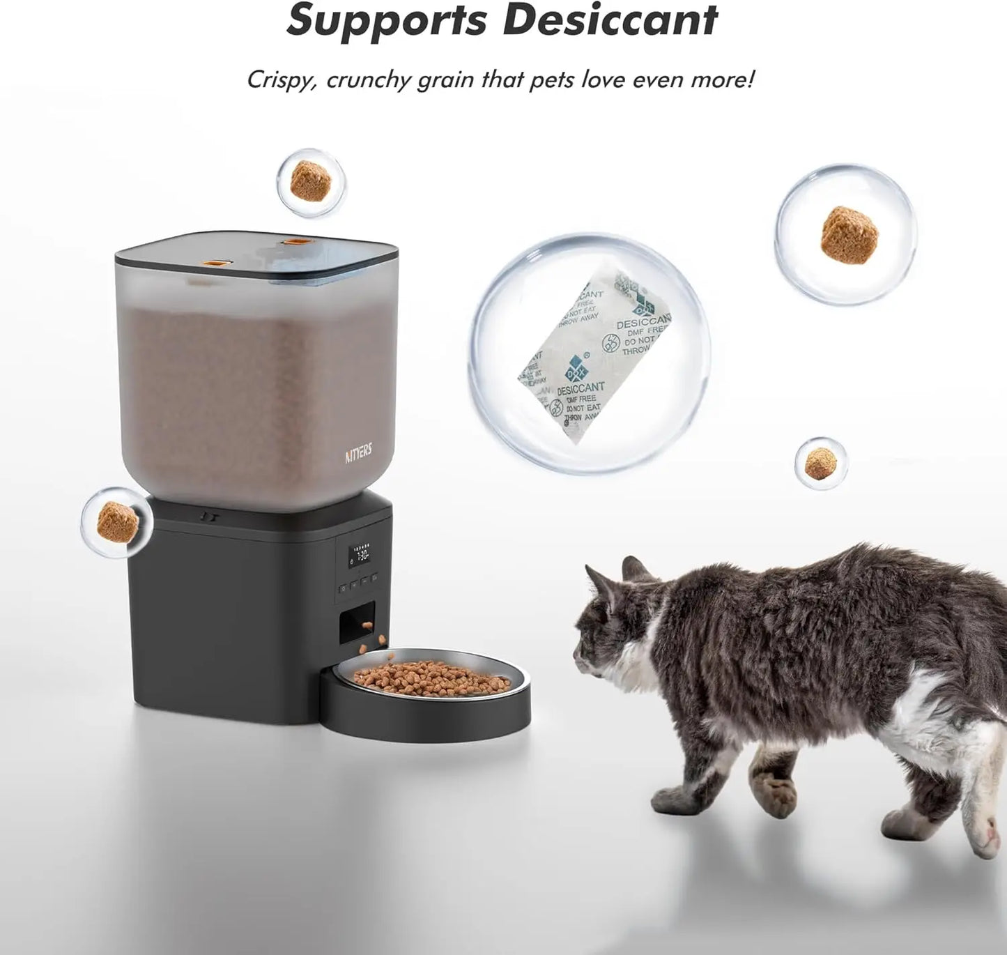 NITYERS 8L Automatic Dog Feeder, Smart Pet Food Dispenser with Key Control, Voice Recorder, Dual Power Supply, Timed Auto Cat Feeder with Stainless Steel Bowl