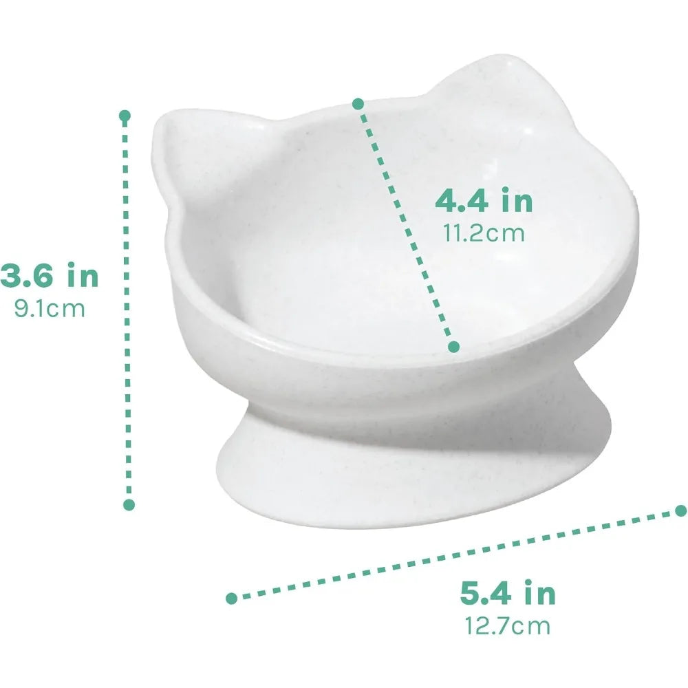 Elevated Cat Bowls Set of 2 Raised Cat Food and Water Dishes Whisker Friendly Pet Bowls Modern Pedestal Design Ceramic Style Feeder for Cats with Shallow Wide Dish to Prevent Whisker Stress Easy to Clean Dishwasher Safe