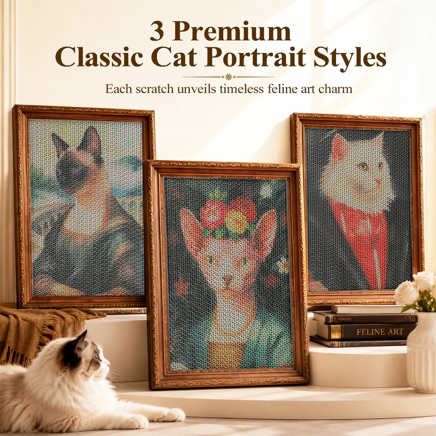 3 Pack Cardboard Cat Wall Scratcher Board, Art Wall Cat Scratcher with No-Drill Adhesive Strips, Water-Based Ink, Furniture Protector for Indoor Cats