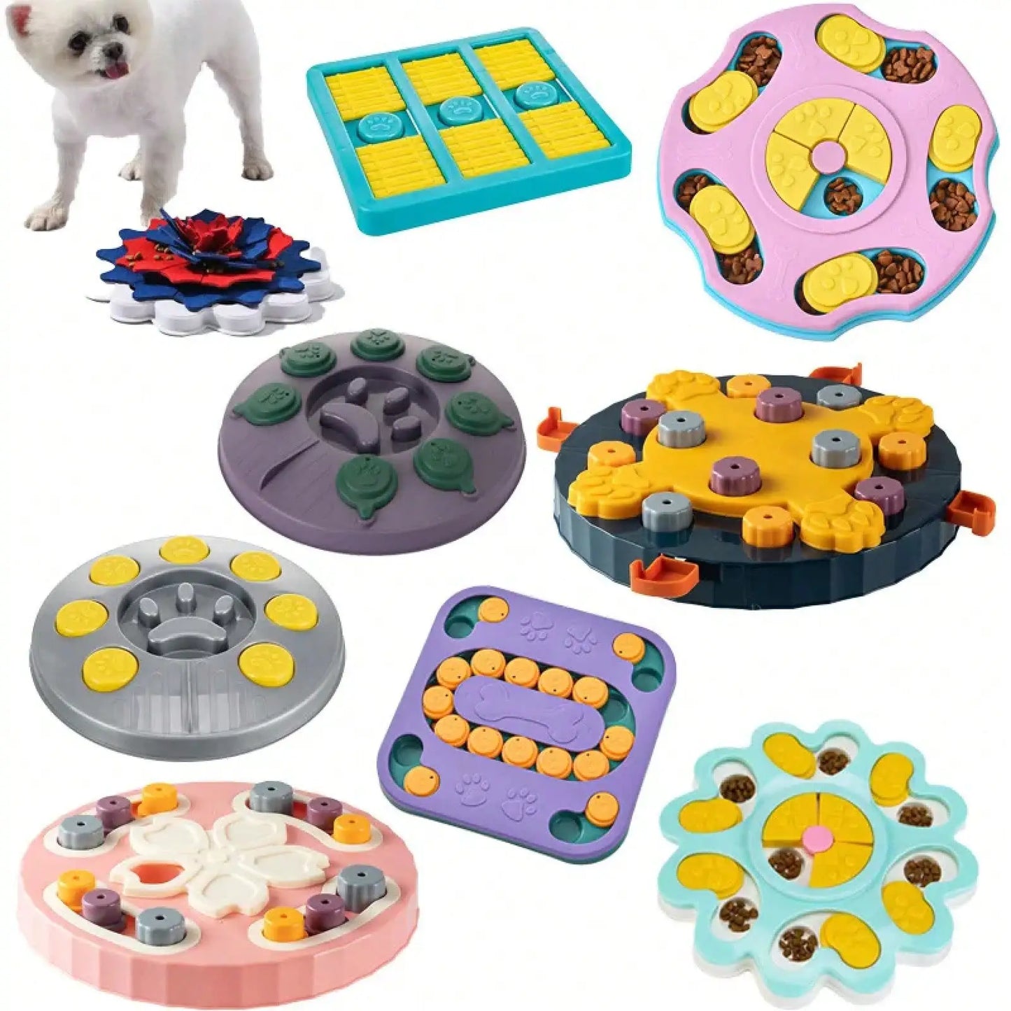 Non-Slip IQ Training Dog Puzzle Slow Feeder, Food Dispensing Bowl for Cats Dogs