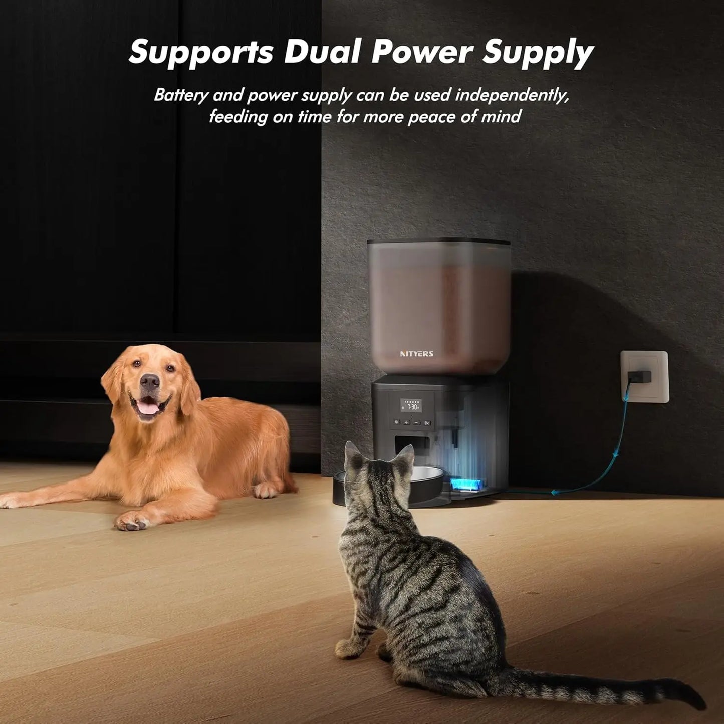 NITYERS 8L Automatic Dog Feeder, Smart Pet Food Dispenser with Key Control, Voice Recorder, Dual Power Supply, Timed Auto Cat Feeder with Stainless Steel Bowl