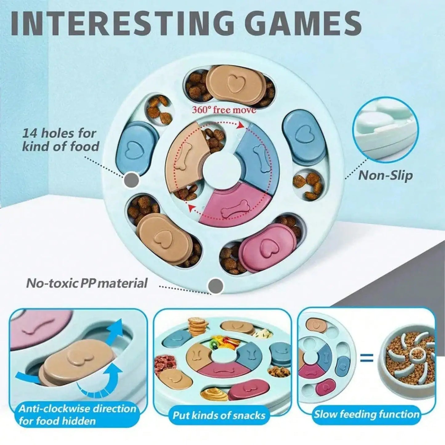 Non-Slip IQ Training Dog Puzzle Slow Feeder, Food Dispensing Bowl for Cats Dogs