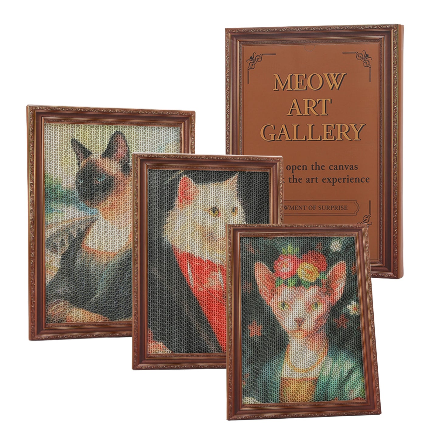 3 Pack Cardboard Cat Wall Scratcher Board, Art Wall Cat Scratcher with No-Drill Adhesive Strips, Water-Based Ink, Furniture Protector for Indoor Cats